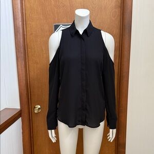 Express Slim Fit Black Portofino Shirt Blouse Cold Shoulder Gently Worn XS